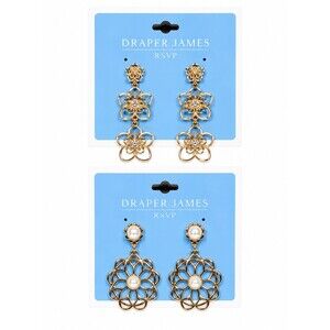 2 pair $50 lot Draper James RSVP Earrings Floral Drop & Filigree Pearl Dangle